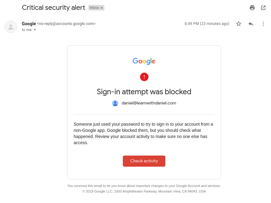 Gmail blocked access