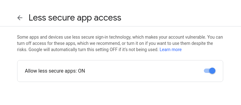 Gmail less secure apps option